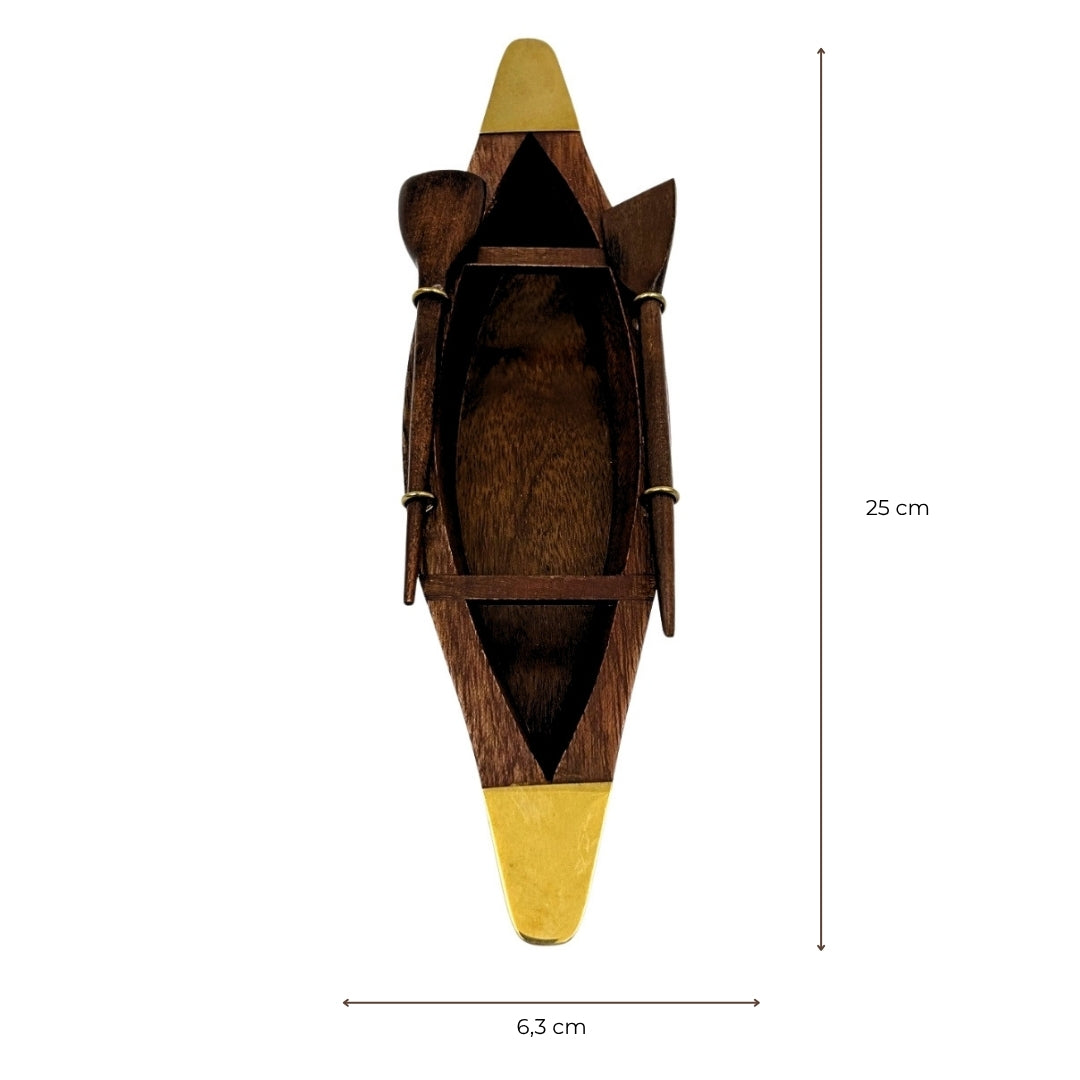 Elegante modello di barca in legno da 25 cm - decorazione da scrivania con elementi in ottone - regalo ideale per un velista con opzione di personalizzazione tramite incisione - stile marinaro e rétro
