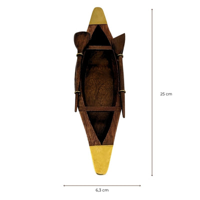 Elegante modello di barca in legno da 25 cm - decorazione da scrivania con elementi in ottone - regalo ideale per un velista con opzione di personalizzazione tramite incisione - stile marinaro e rétro