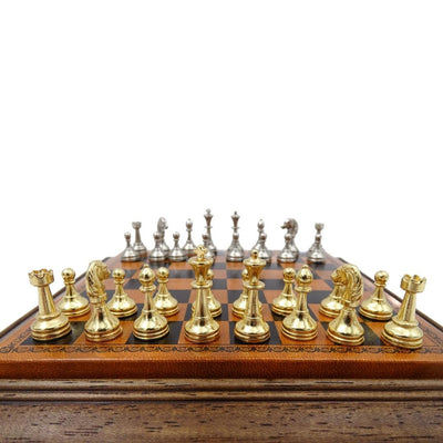 Scacchi magnetici esclusivi in metallo Italfama 18x18 cm con possibilità di incisione personalizzata – elegante regalo per ogni occasione, scacchiera marrone-nera con pezzi dorati e argentati