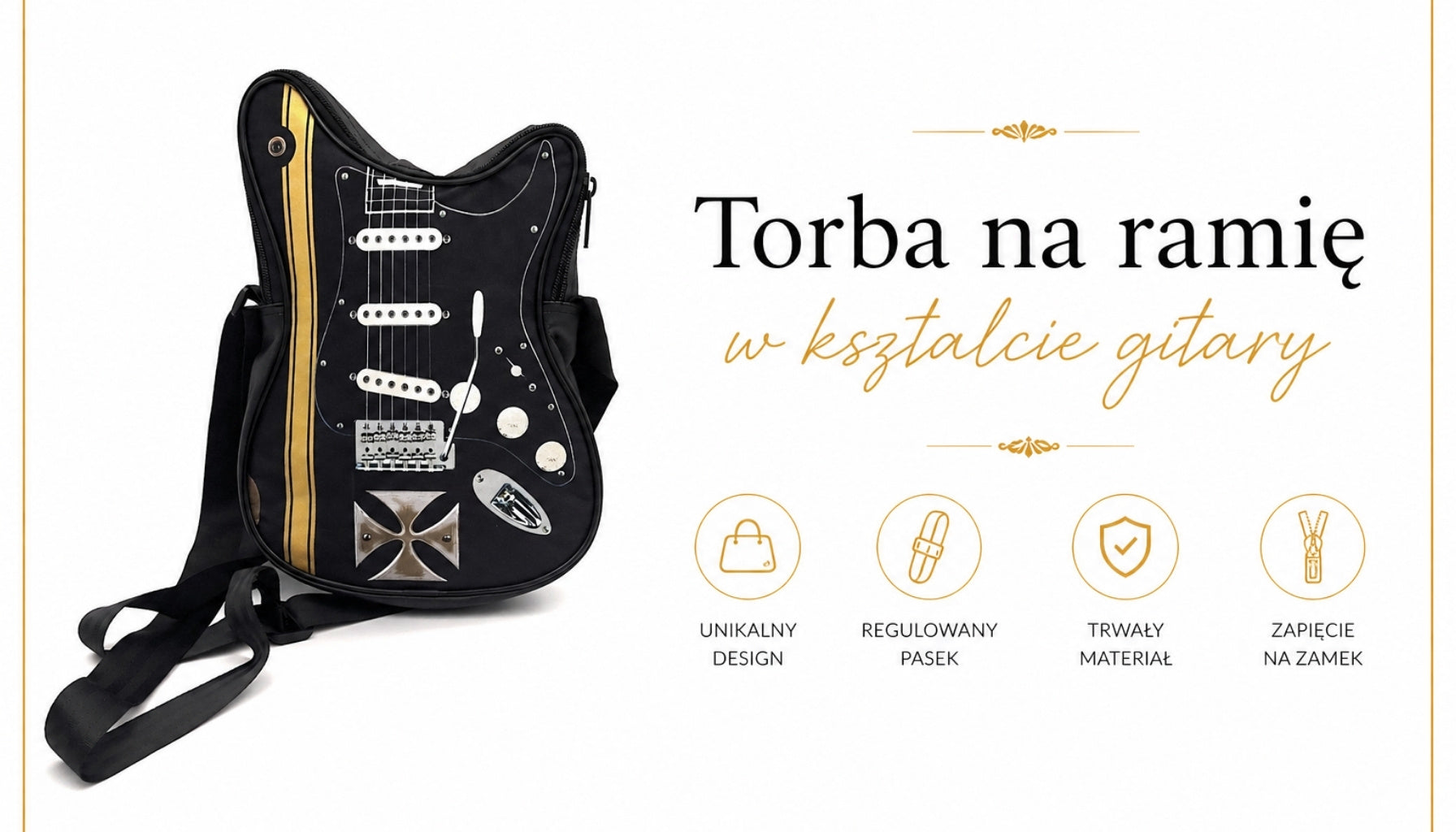 Borsa a tracolla a forma di chitarra con croce di Malta - Regalo personalizzato per chitarrista