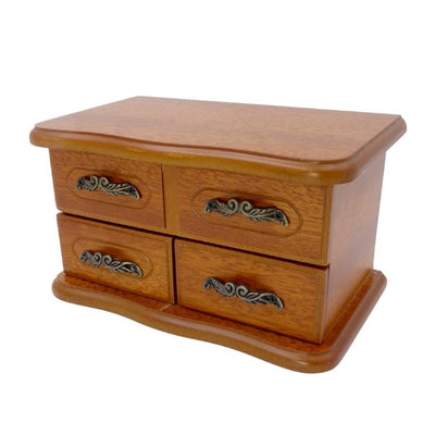 Carillon-portagioie in legno con specchietto e incisione: elegante regalo per gioielli con due cassetti, altezza 10 cm, melodia "The Entertainer"