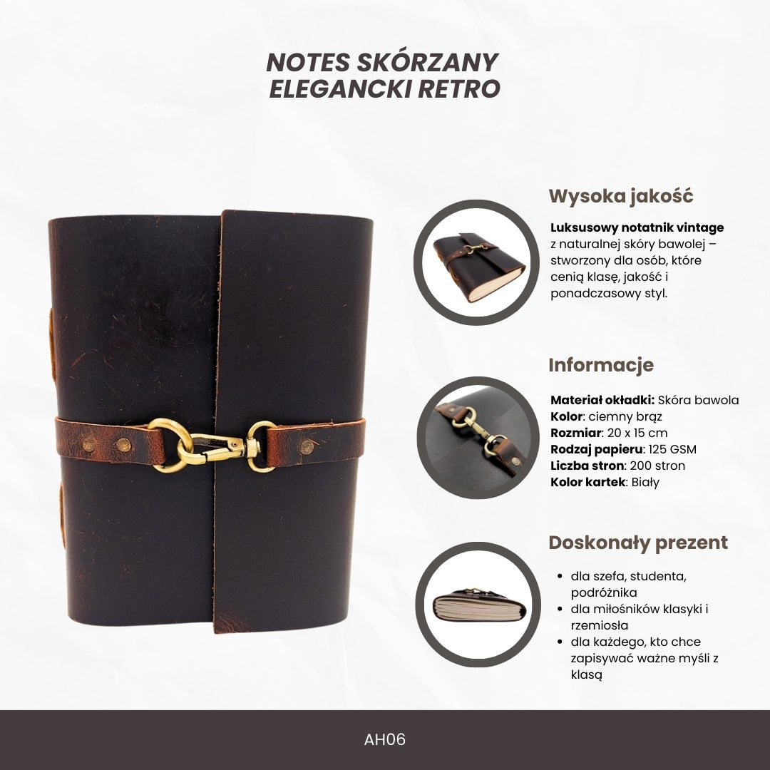 Elegante taccuino in pelle retrò vintage 200 pagine AH06 con possibilità di personalizzazione con incisione