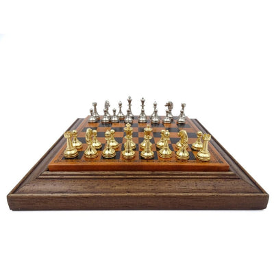Scacchi magnetici esclusivi in metallo Italfama 18x18 cm con possibilità di incisione personalizzata – elegante regalo per ogni occasione, scacchiera marrone-nera con pezzi dorati e argentati