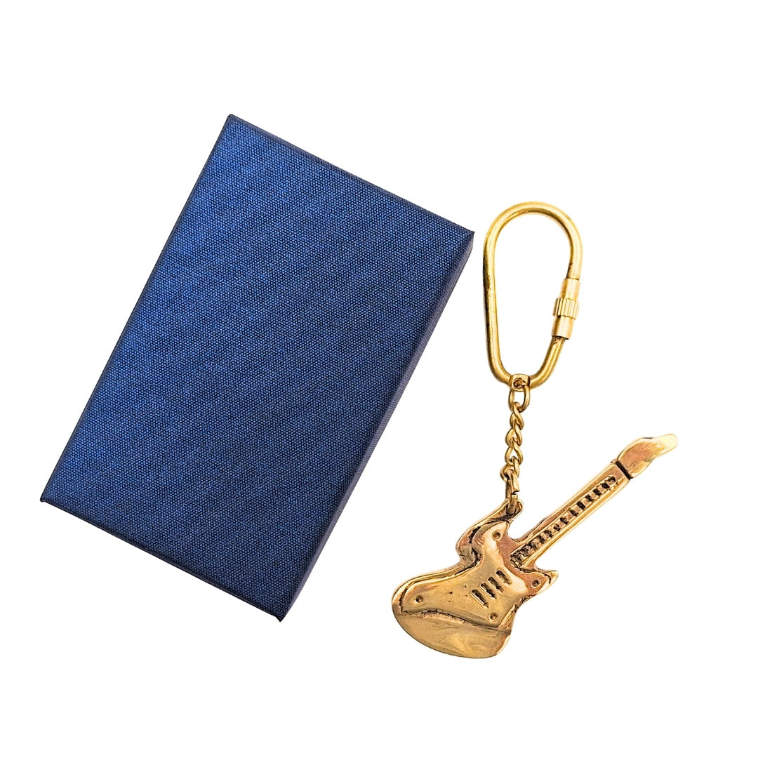Portachiavi in ottone con chitarra in elegante scatola – Regalo per chitarrista - KRT21A