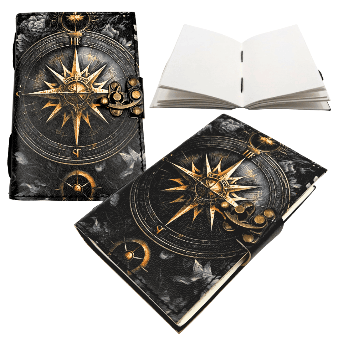 Diario in pelle retrò Rosa dei Venti 200 pagine con possibilità di personalizzazione con incisione - Blu navy, taccuino in pelle di capra di alta qualità da regalo