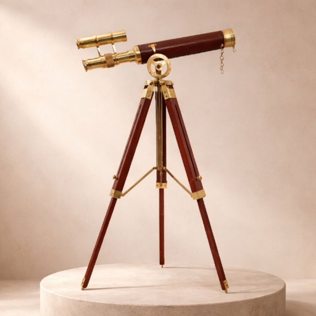 Cannocchiale su Treppiede in Ottone 57 cm con Possibilità di Personalizzazione Incisa