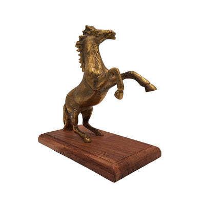 Statua di Cavallo in Alluminio su Base in Legno con Possibilità di Personalizzazione Incisa - Regalo Elegante in Colore Oro e Marrone, Altezza 27,5 cm
