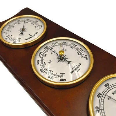 Elegante Stazione Meteo Retrò 36 cm con Incisione – Barometro, Termometro, Igrometro in Custodia in Legno