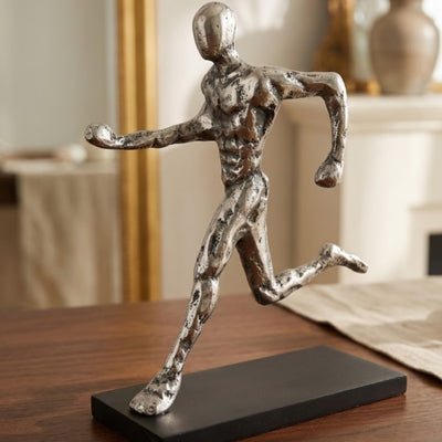 Statuetta di corridore in metallo con incisione