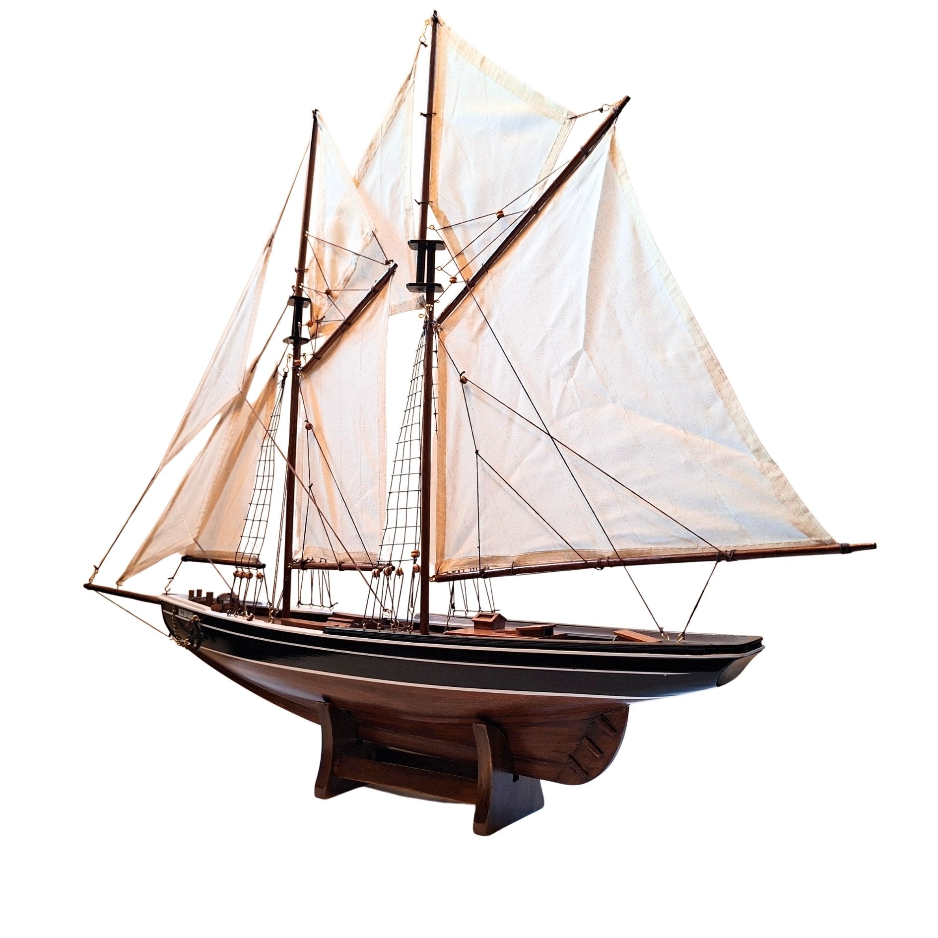 Modello di Sgusciante Bluenose 78 cm con Incisione - Elegante Decorazione Marina in Legno, Regalo per Amanti della Vela e della Storia Marittima con Vele Naturali