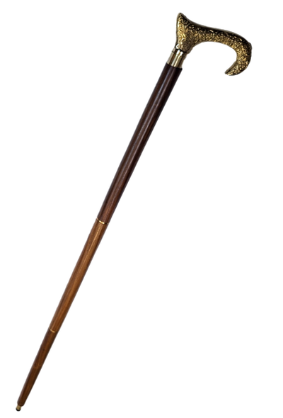 Bastone da Passeggio in Legno con Manico Dorato - Pieghevole - Regalo Elegante con Possibilità di Personalizzazione Incisa - 91,5 cm, Marrone con Impugnatura in Ottone