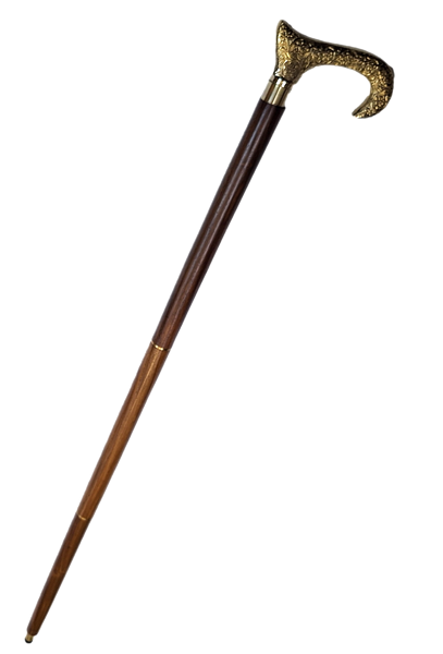 Bastone da Passeggio in Legno con Manico Dorato - Pieghevole - Regalo Elegante con Possibilità di Personalizzazione Incisa - 91,5 cm, Marrone con Impugnatura in Ottone
