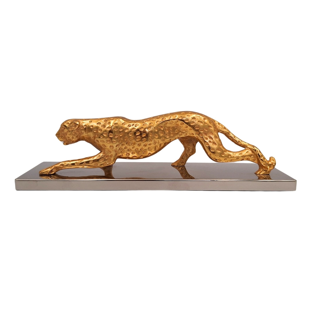 Elegante Statua Decorativa Leopardo Dorato 42 cm con Incisione Personalizzata