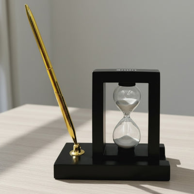 Set decorativo da scrivania con clessidra da 3 minuti e portapenne con incisione