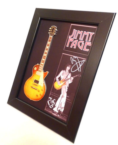 Mini chitarra in stile Jimmy Page con cornice FMG-012, possibilità di personalizzazione con incisione, ideale come regalo, cornice in legno 1,3 cm x 16 cm x 21,4 cm, mini chitarra in acciaio da appoggiare o appendere al muro