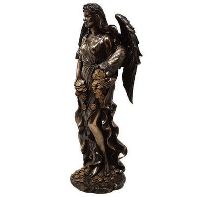 Figura Fortuna Dea della Fortuna e della Ricchezza 29 cm con corno dell’abbondanza - Incisione personalizzata per regalo, elegante decorazione in conglomerato di resina in tonalità marrone e rame