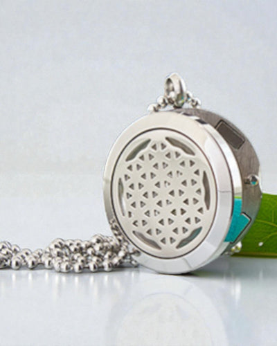Aurelia Vita – Collana diffusore aromaterapica Fiore della Vita 25 mm in acciaio inossidabile