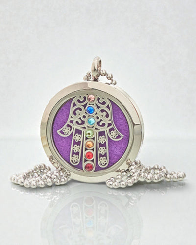 AromaHamsa Chakra – Collana aromaterapica con medaglione Hamsa 30 mm