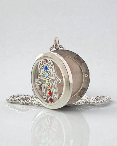 AromaHamsa Chakra – Collana aromaterapica con medaglione Hamsa 30 mm