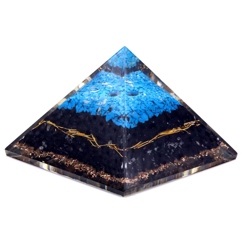 Piramide di Orgone con Punta Turchese e Tormalina Nera