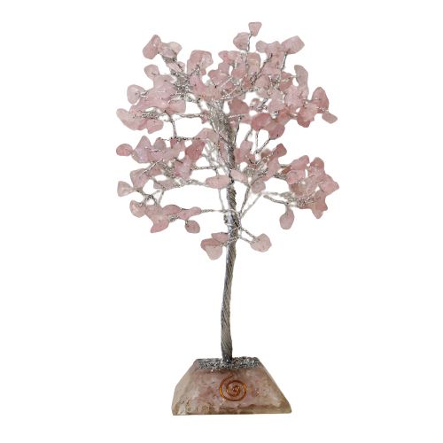 Alberello magico di cristallo di quarzo rosa su base in orgonite