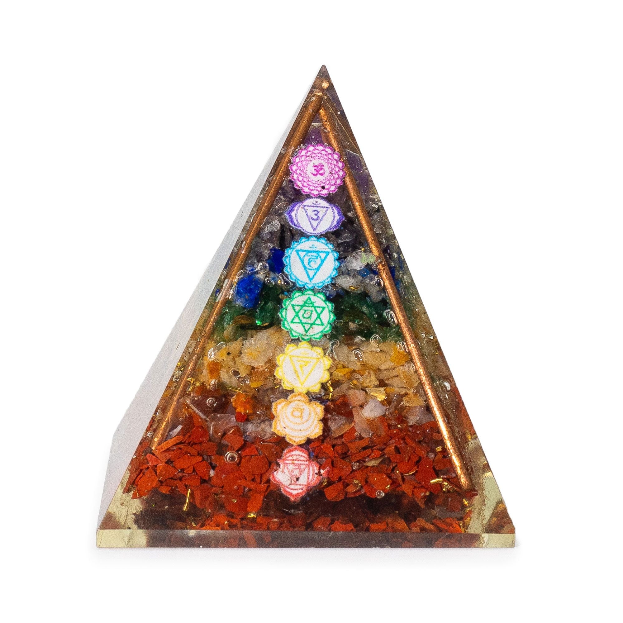 Piramide Orgonite Media 7x6 cm con Aste di Rame e 7 Pietre dei Chakra - Elemento Multicolore di Armonia Energetica per Regalo