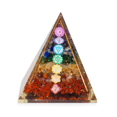 Piramide Orgonite Media 7x6 cm con Aste di Rame e 7 Pietre dei Chakra - Elemento Multicolore di Armonia Energetica per Regalo