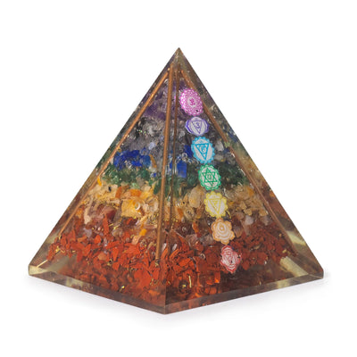 Piramide Orgonite Media 7x6 cm con Aste di Rame e 7 Pietre dei Chakra - Elemento Multicolore di Armonia Energetica per Regalo