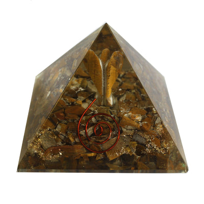 Piramide Magica Orgonite 70 mm - Angelo con Oggetti Esoterici, Interno Verdastro e Finitura a Mano