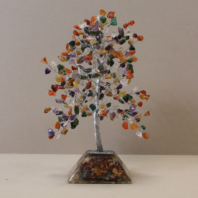 Albero della fortuna con base in orgonite - 320 pietre colorate - decorazione d'effetto per casa o regalo - base stabile in orgonite - simbolo di energia positiva e armonia
