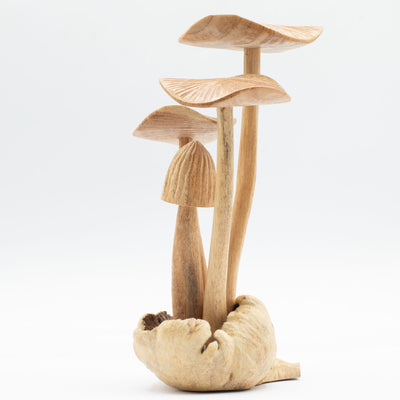 Funghi forestali intagliati a mano - Set di 4 grandi funghi in legno naturale, perfetti come regalo - Altezza 14 cm, stile rustico unico, ideali per la decorazione d'interni