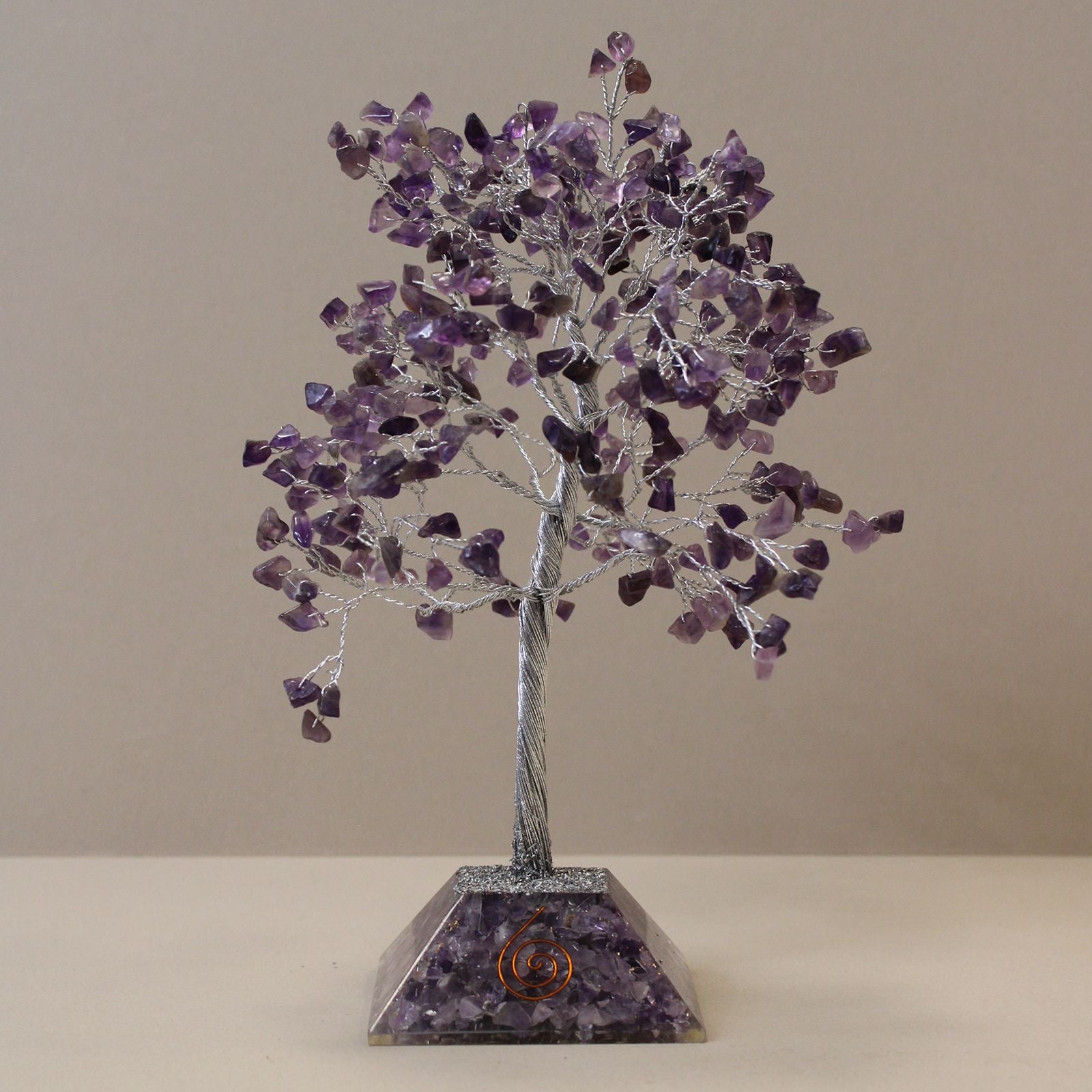 Albero della Fortuna con Cristalli di Ametista - 320 Pietre, Foglie Viola, Base Orgonite