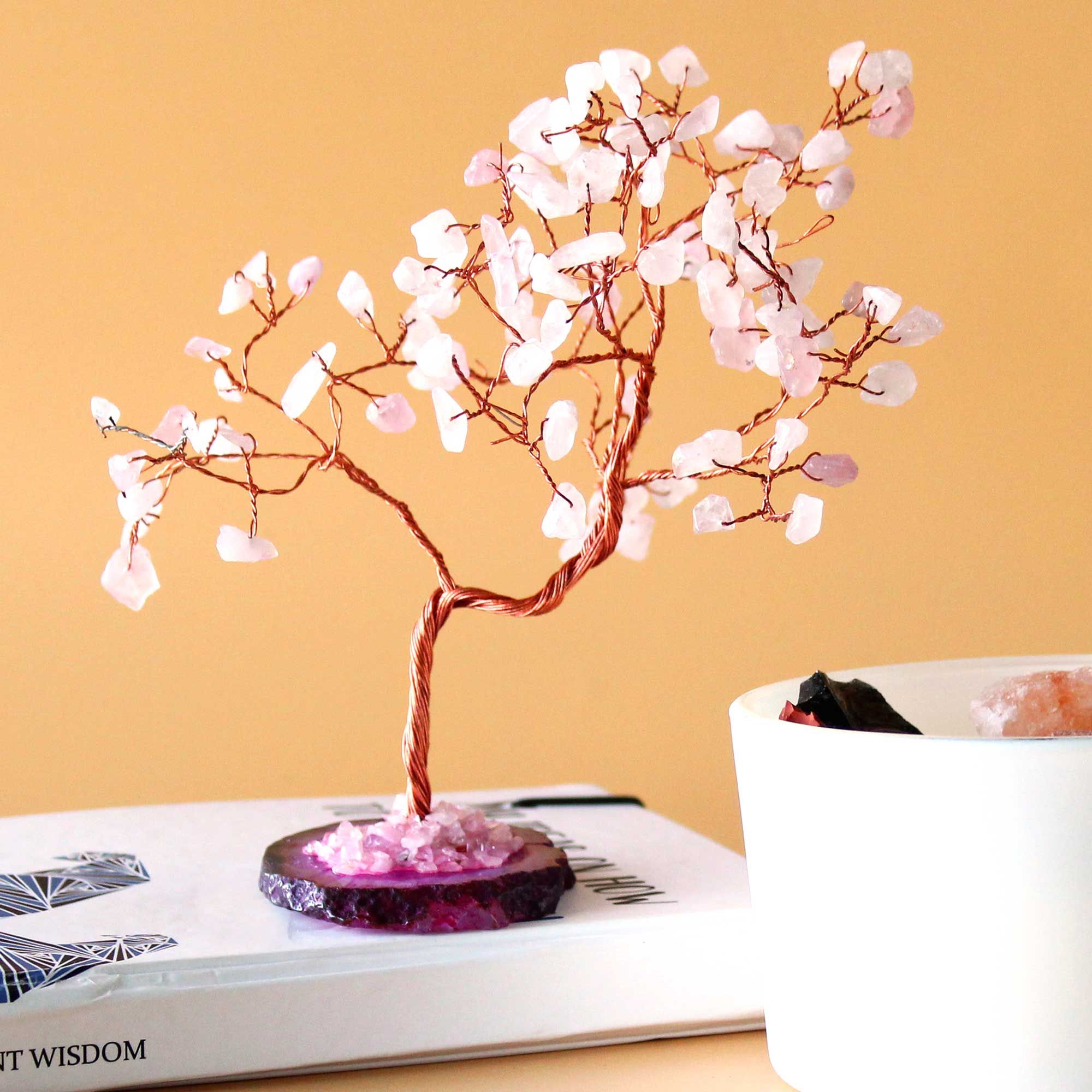 Albero di Quarzo Rosa su Base di Agata Rosa
