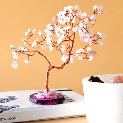 Albero di Quarzo Rosa su Base di Agata Rosa