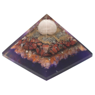 Piramide Orgonite 70mm - Pavone in Design Multicolore con Pietre Preziose e Rame