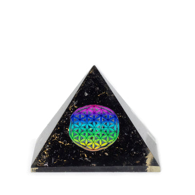Piramide di Orgone in Tormalina Nera 5,5x4,5 cm con Fiore della Vita