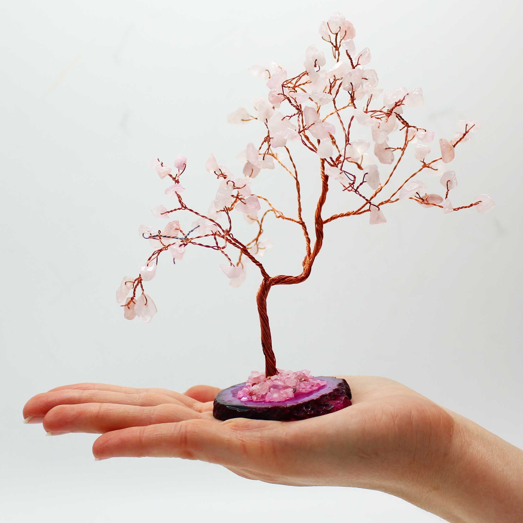 Albero di Quarzo Rosa su Base di Agata Rosa
