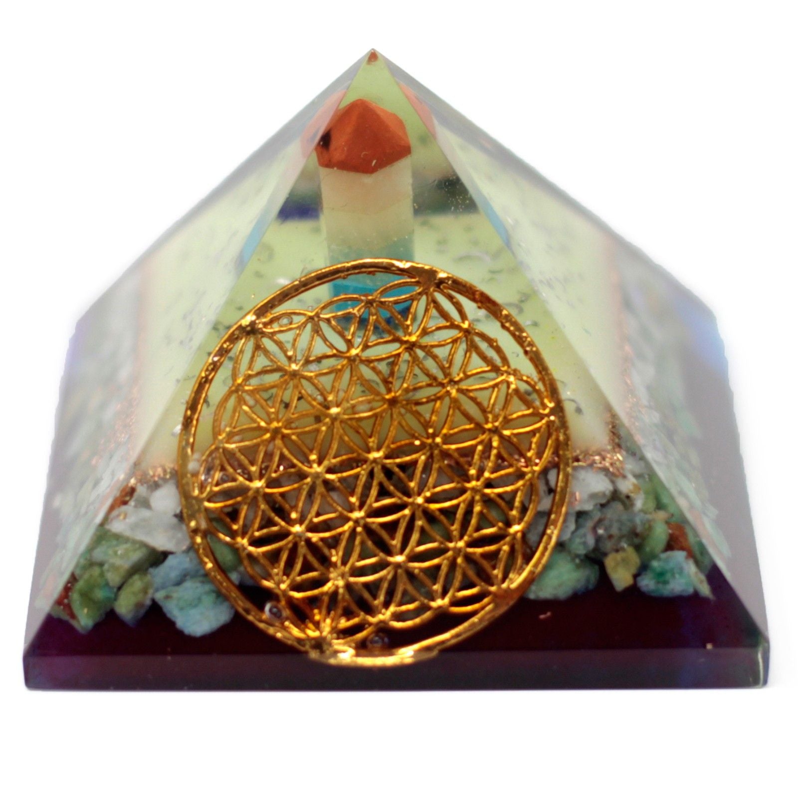 Grande Piramide Orgonite 70mm con simbolo del fiore della vita