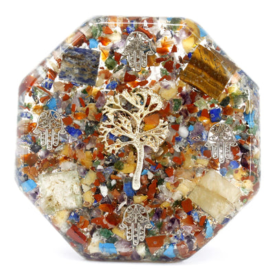 Pacchetto di Energia da Scrivania Orgonite - Albero della Vita - Grande - Realizzato a Mano con Pietre Preziose e Rame - Perfetto come Regalo - Dimensioni 11 cm x 1,5 cm - Protezione contro l’Inquinamento Elettromagnetico - Simbolo di Armonia ed Energia