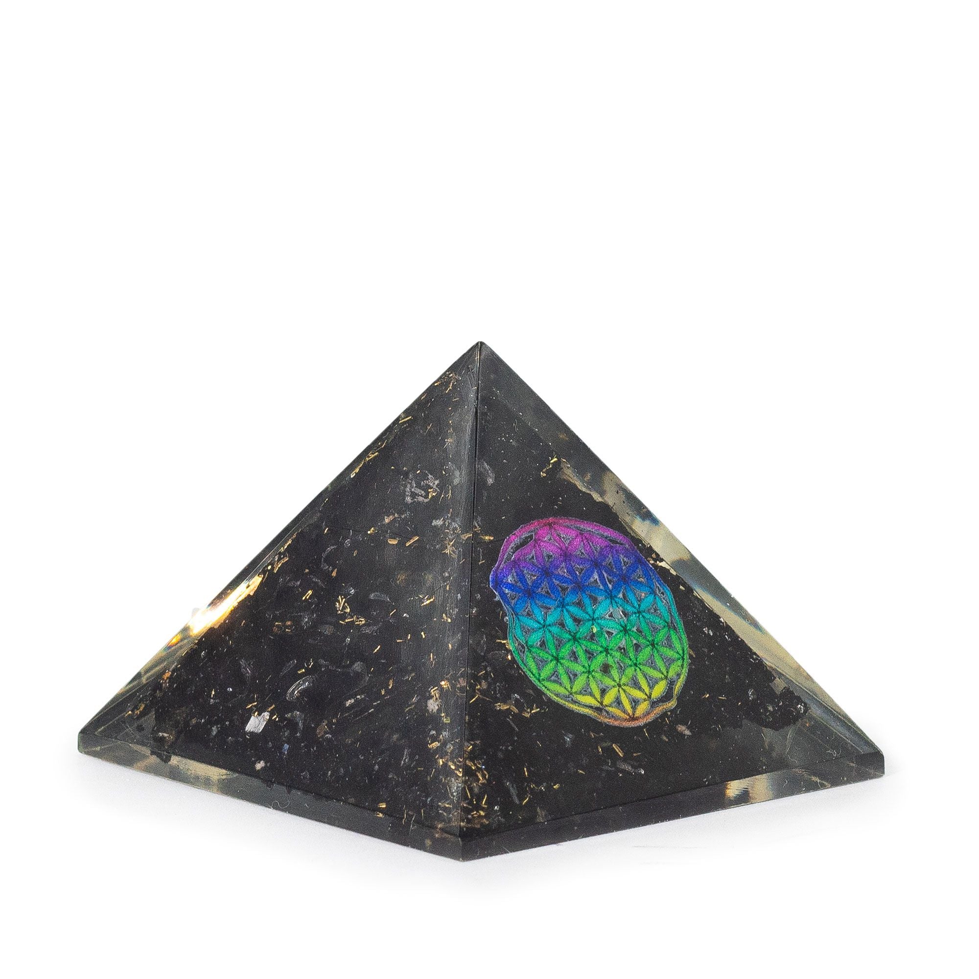 Piramide di Orgone in Tormalina Nera 5,5x4,5 cm con Fiore della Vita