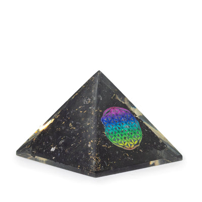 Piramide di Orgone in Tormalina Nera 5,5x4,5 cm con Fiore della Vita