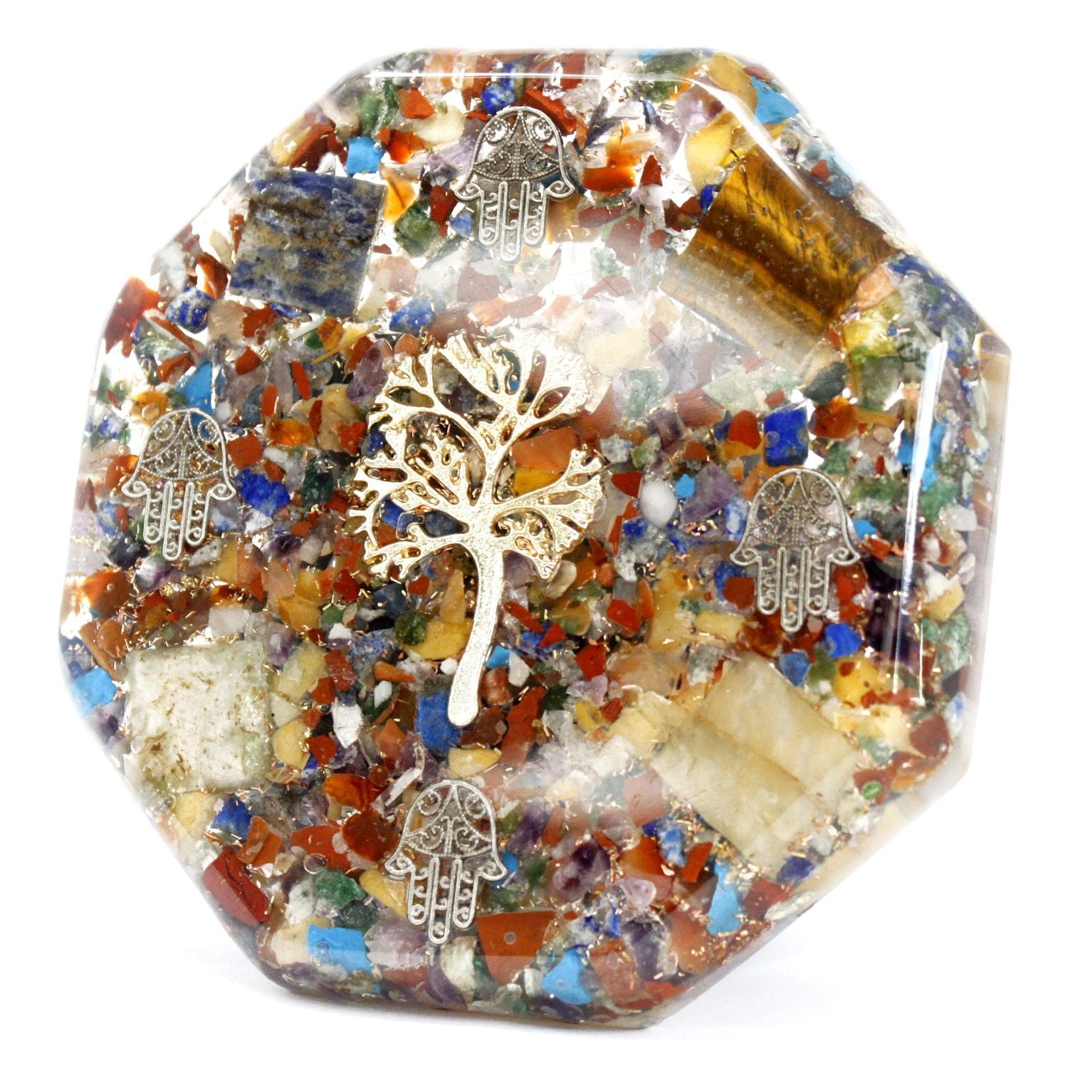 Pacchetto di Energia da Scrivania Orgonite - Albero della Vita - Grande - Realizzato a Mano con Pietre Preziose e Rame - Perfetto come Regalo - Dimensioni 11 cm x 1,5 cm - Protezione contro l’Inquinamento Elettromagnetico - Simbolo di Armonia ed Energia