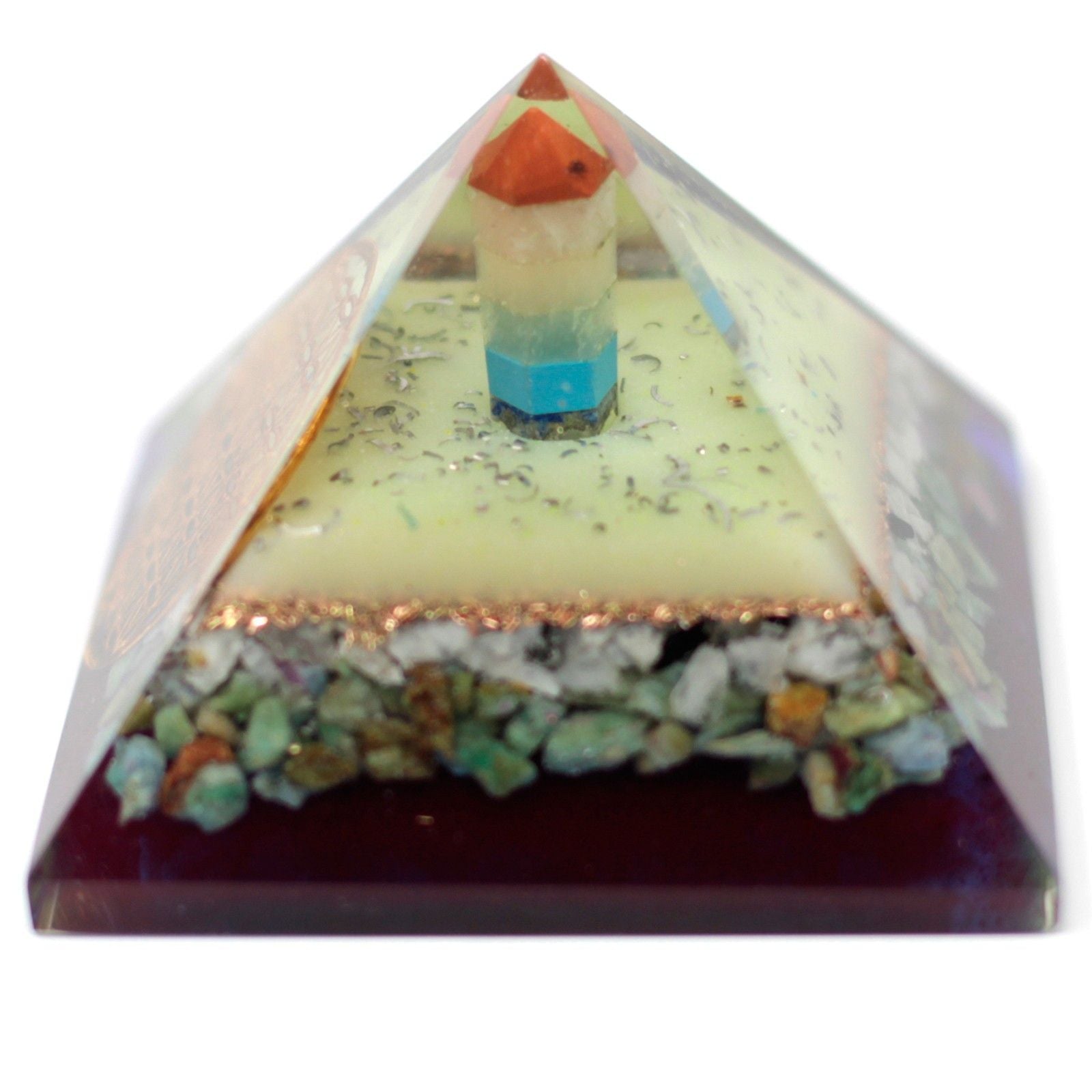 Grande Piramide Orgonite 70mm con simbolo del fiore della vita