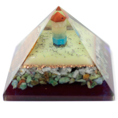 Grande Piramide Orgonite 70mm con simbolo del fiore della vita