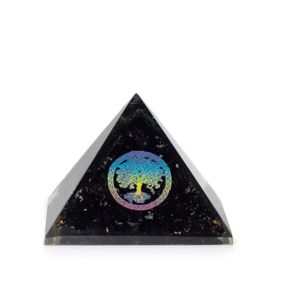 Elegante Piramide di Orgone in Tormalina Nera con Simbolo dell'Albero della Vita - 5,5x4,5 cm