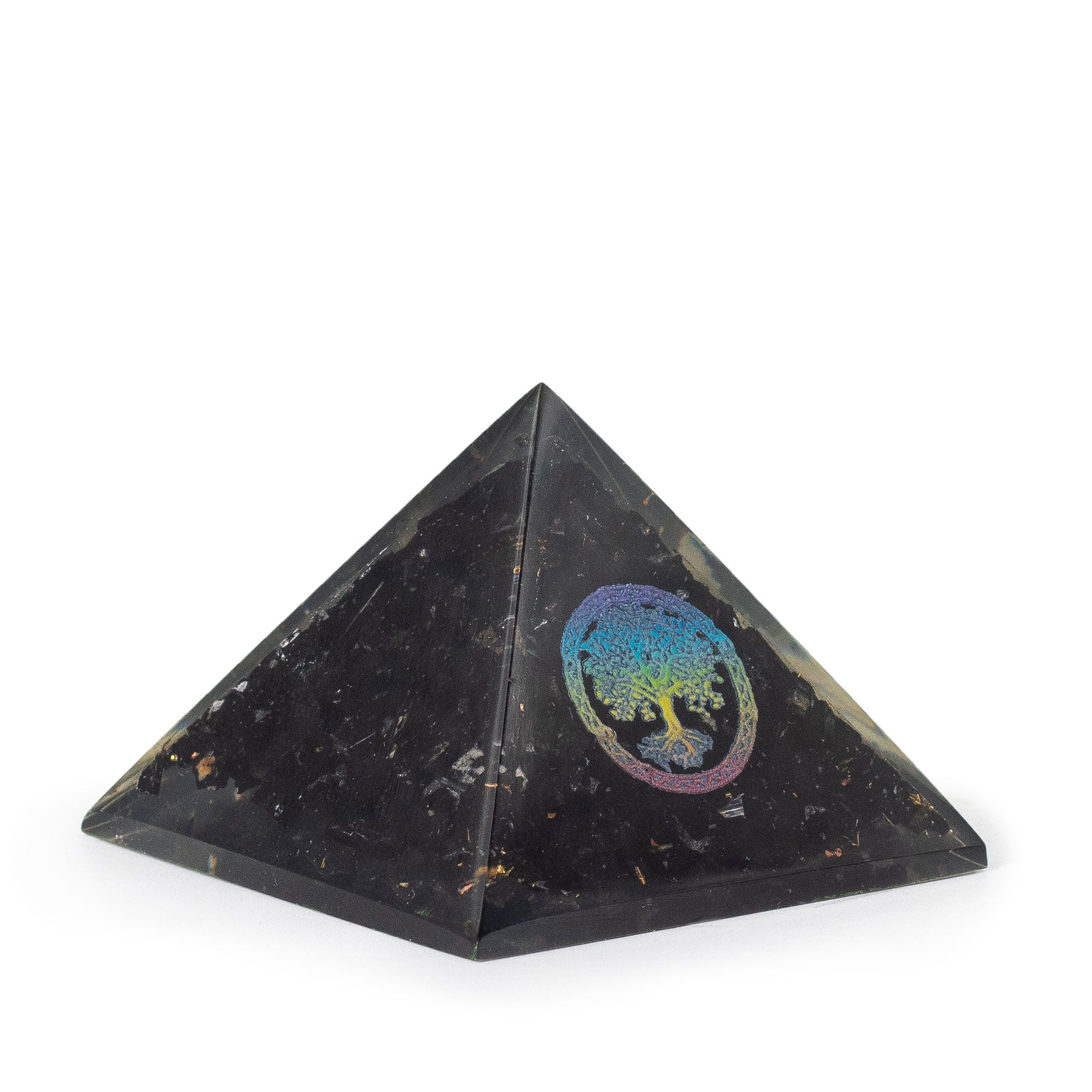 Elegante Piramide di Orgone in Tormalina Nera con Simbolo dell'Albero della Vita - 5,5x4,5 cm