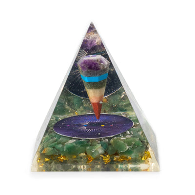 Piramide Orgonite Media con Pendolo e Chips Verdi di Avventurina 7x6 cm