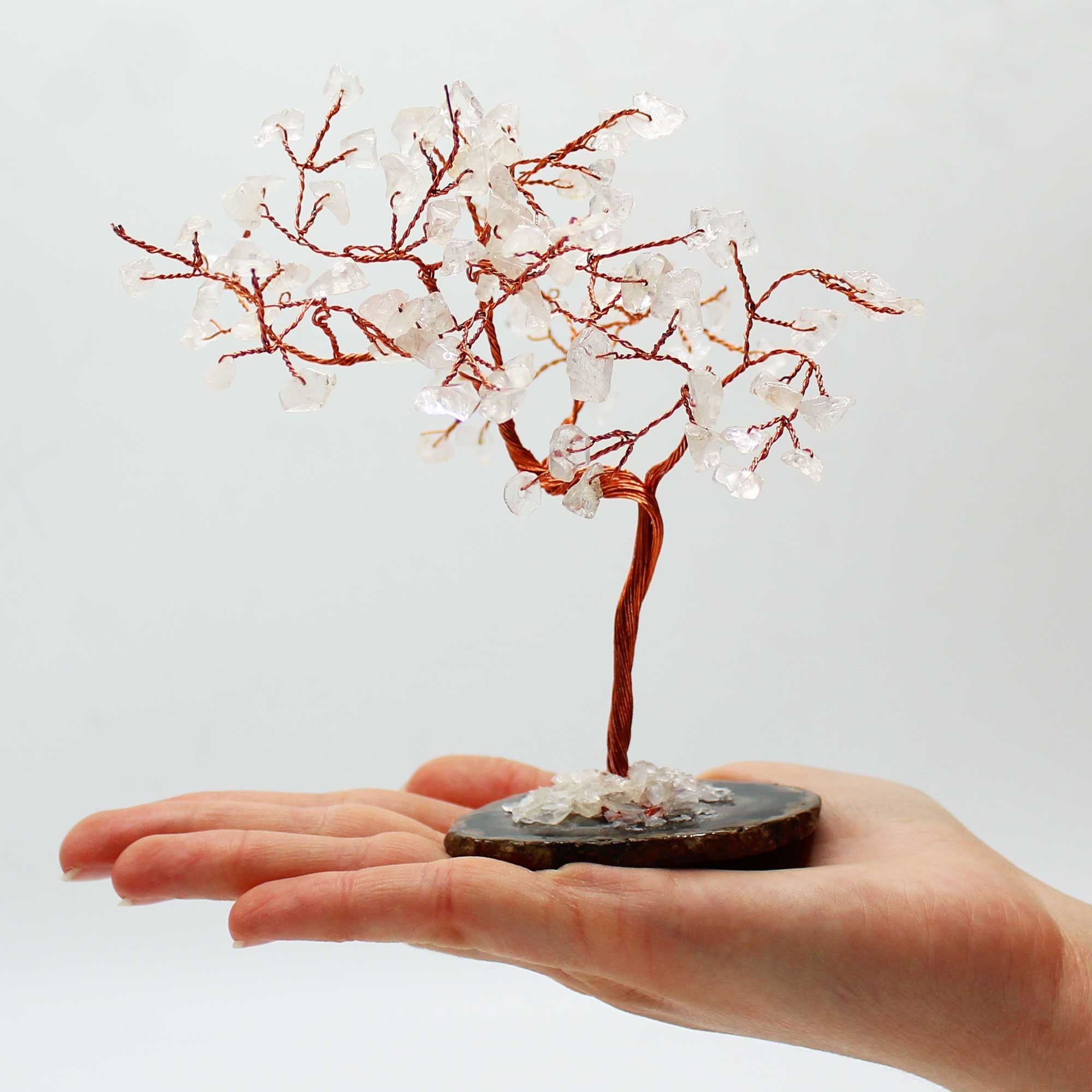 Grande Albero di Cristallo di Quarzo Ialino su Base di Agata Nera