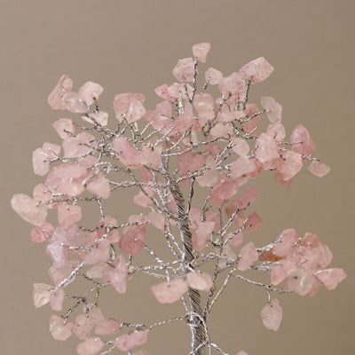 Alberello magico di cristallo di quarzo rosa su base in orgonite