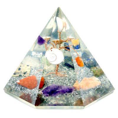 Piramide Orgonite 7-simmetrica con Albero della Saggezza di Pietre
